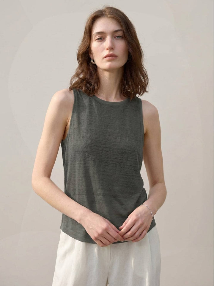100% Linen Wide Neck Vest dark gray image 6 