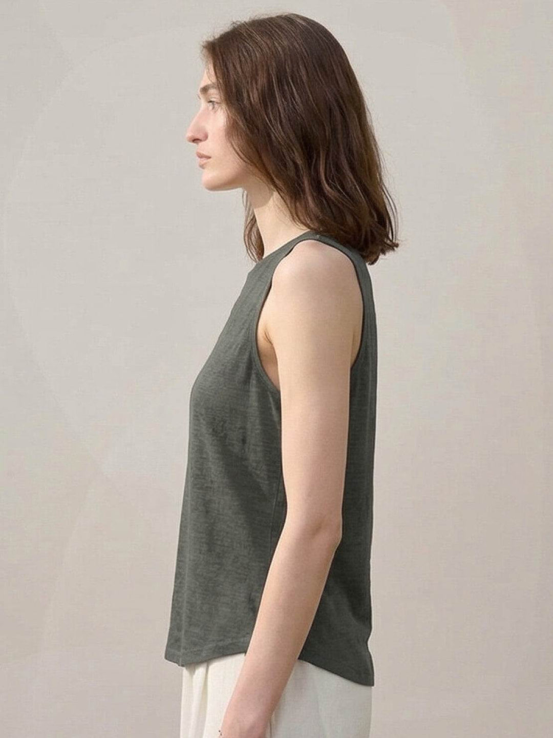 100% Linen Wide Neck Vest dark gray image 9 