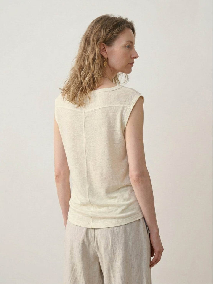 100% Linen Wide Neck Vest cream image 3 