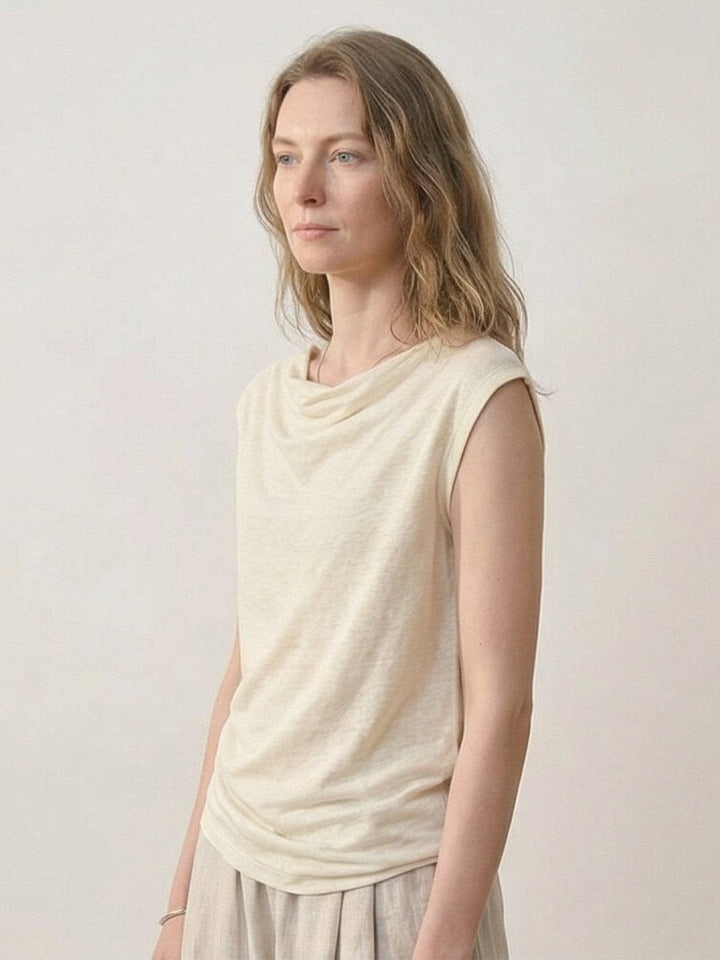 100% Linen Wide Neck Vest cream image 4 