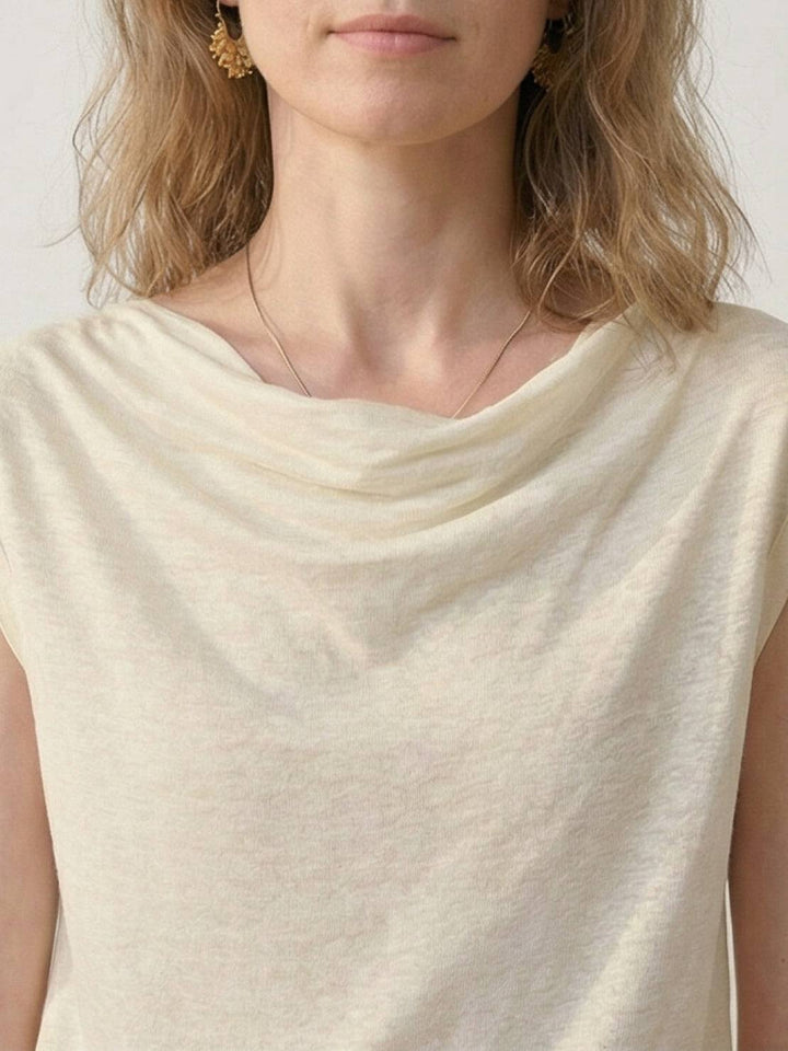 100% Linen Wide Neck Vest cream image 5 