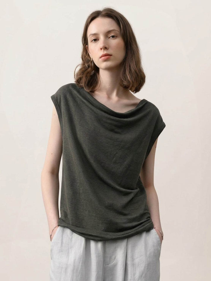 100% Linen Wide Neck Vest dark gray image 1 