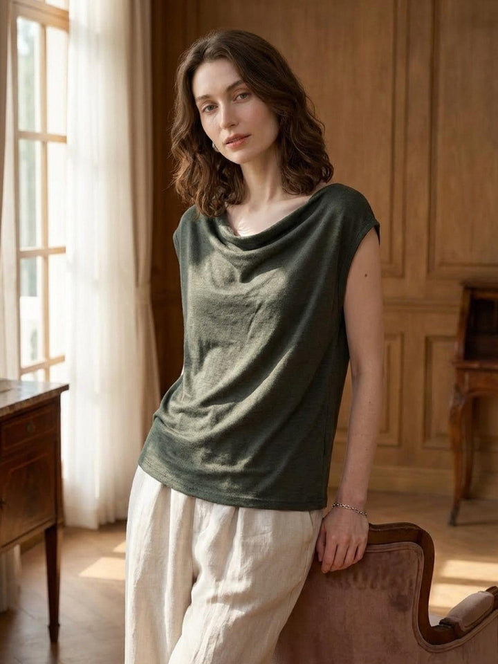 100% Linen Wide Neck Vest dark gray image 2 