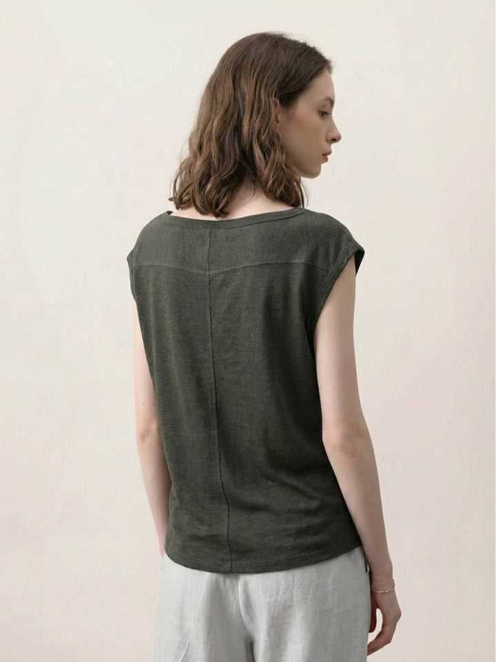 100% Linen Wide Neck Vest dark gray image 3 