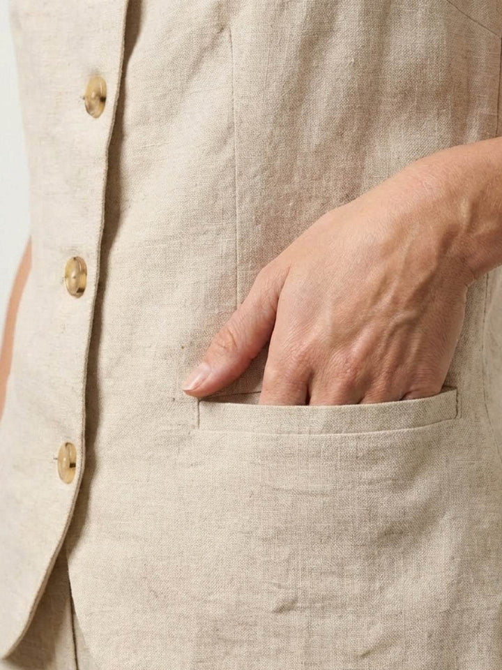 100% Linen Yarn-Dyed Vest beige image 6 