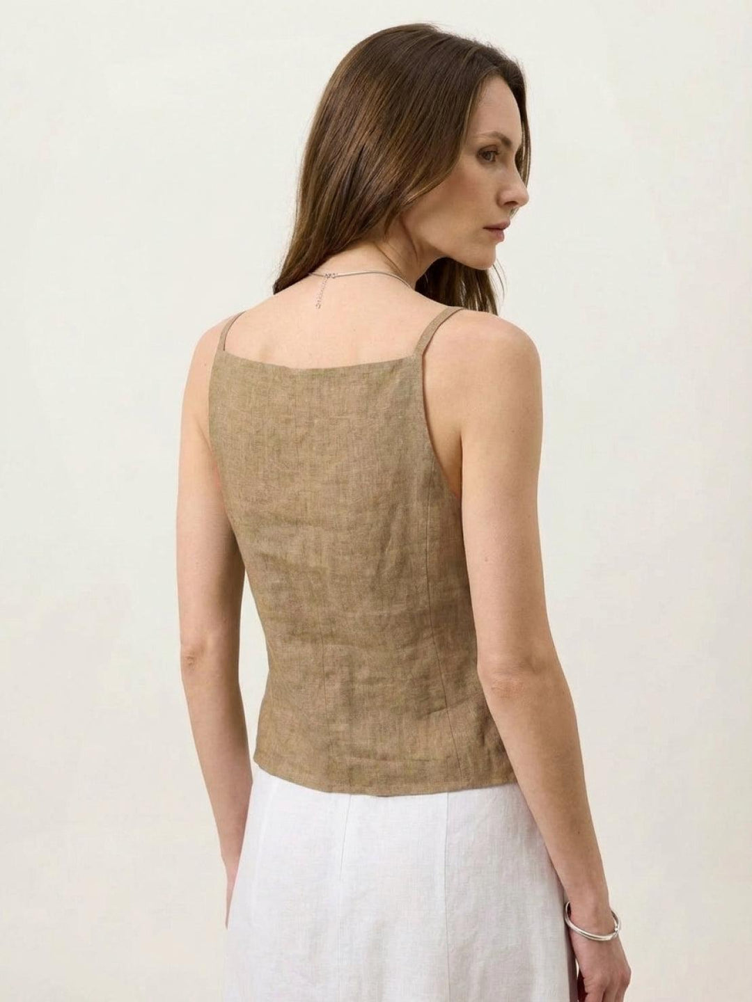100% Linen Yarn-Dyed Vest dark sand image 3 