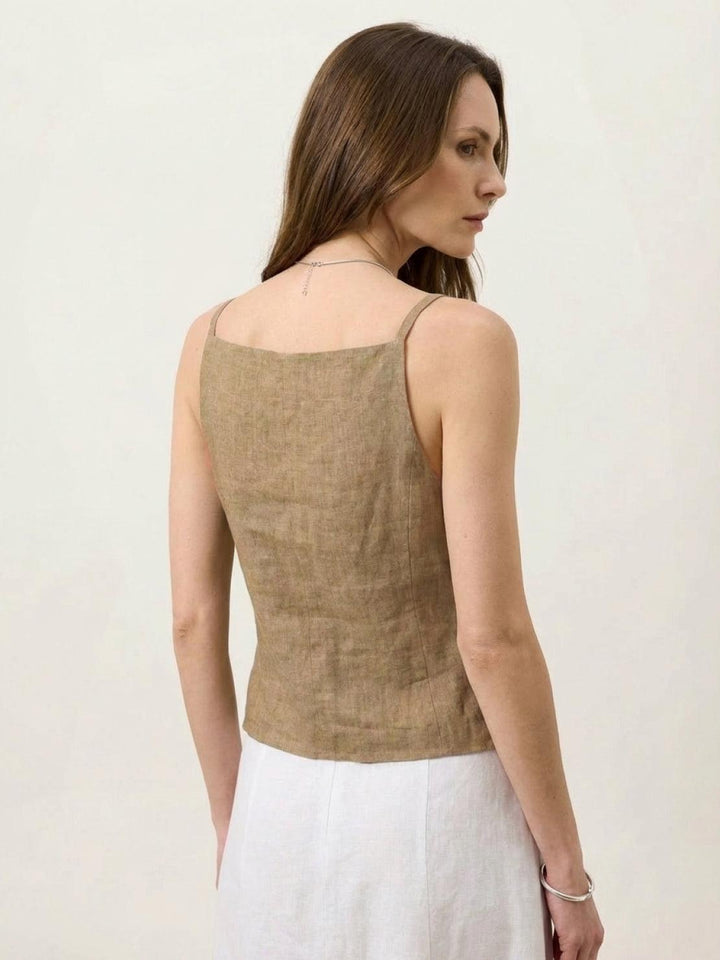 100% Linen Yarn-Dyed Vest dark sand image 3 
