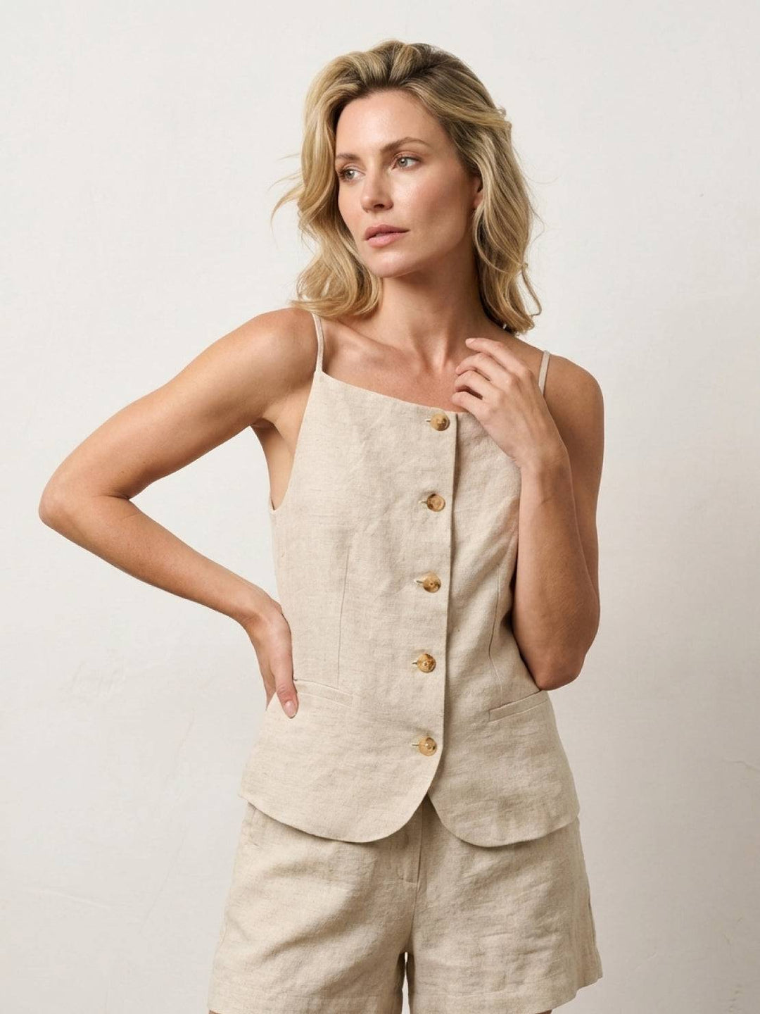 100% Linen Yarn-Dyed Vest beige image 1 