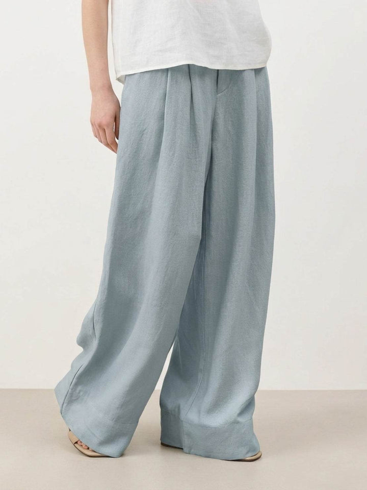 Linen-Bamboo Pleated Wide-Leg Pants dusty blue image 1 