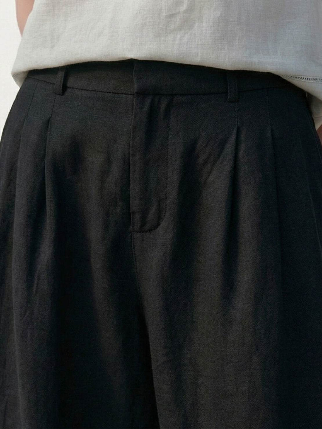 Linen-Bamboo Pleated Wide-Leg Pants black image 4 