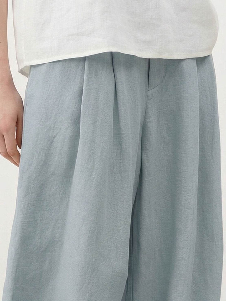 Linen-Bamboo Pleated Wide-Leg Pants dusty blue image 4 