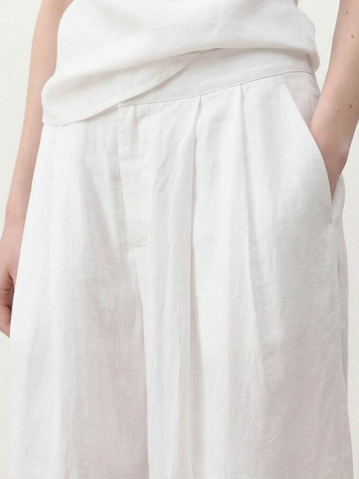 Linen-Bamboo Pleated Wide-Leg Pants white image 4 