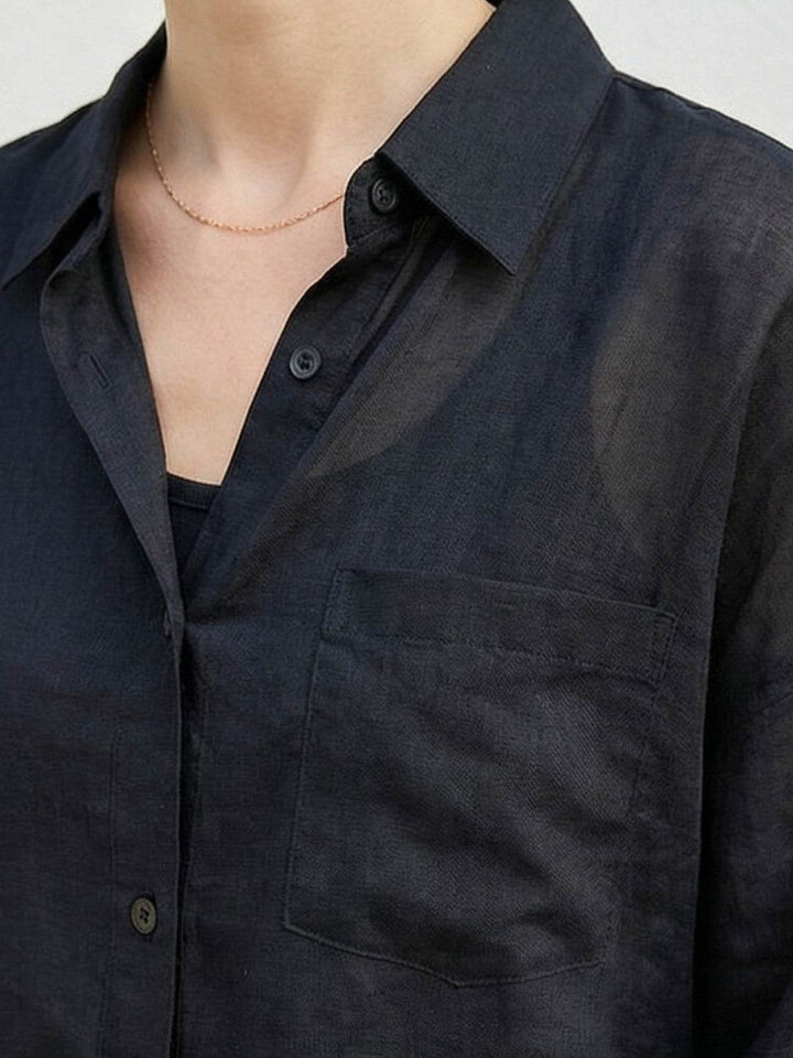 100% Linen Sheer Overshirt black image 5 