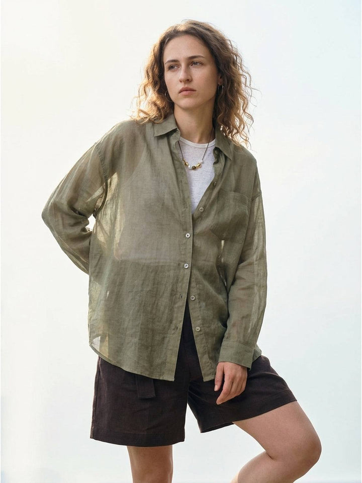 100% Linen Sheer Overshirt army green image 1 