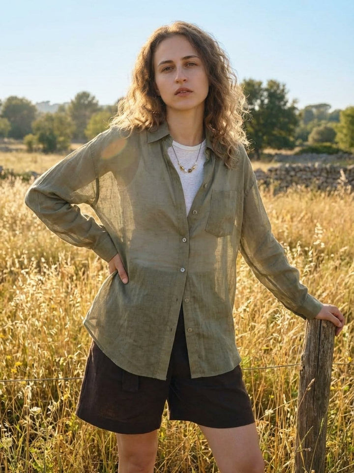 100% Linen Sheer Overshirt army green image 2 