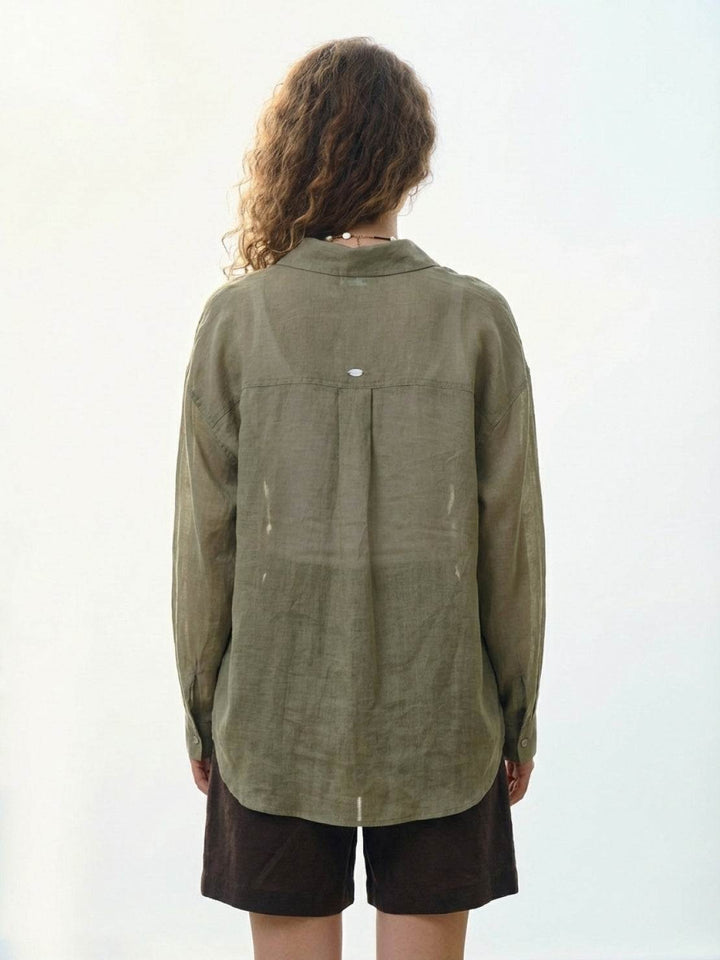 100% Linen Sheer Overshirt army green image 3 