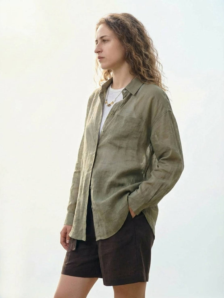 100% Linen Sheer Overshirt army green image 4 