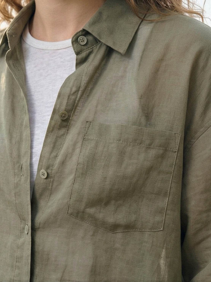 100% Linen Sheer Overshirt army green image 5 