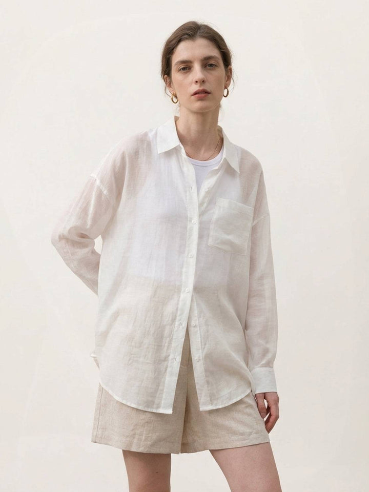 100% Linen Sheer Overshirt army green image 7 