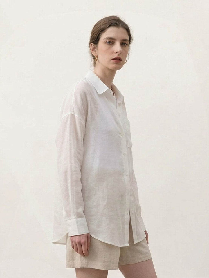 100% Linen Sheer Overshirt white image 1 