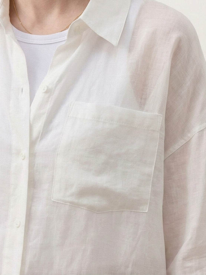 100% Linen Sheer Overshirt white image 2 