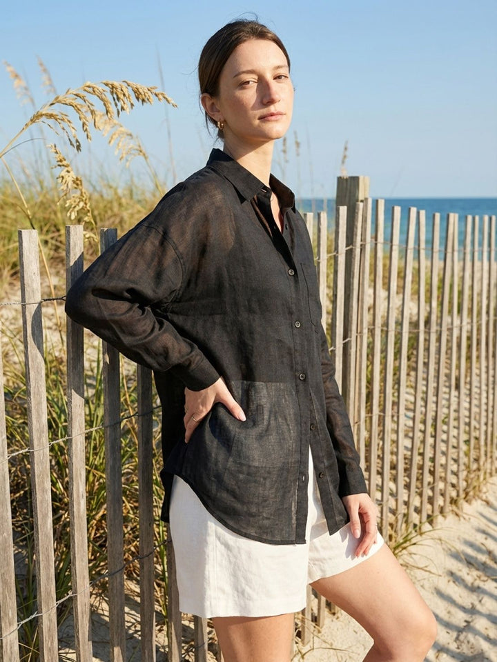 100% Linen Sheer Overshirt black image 2 