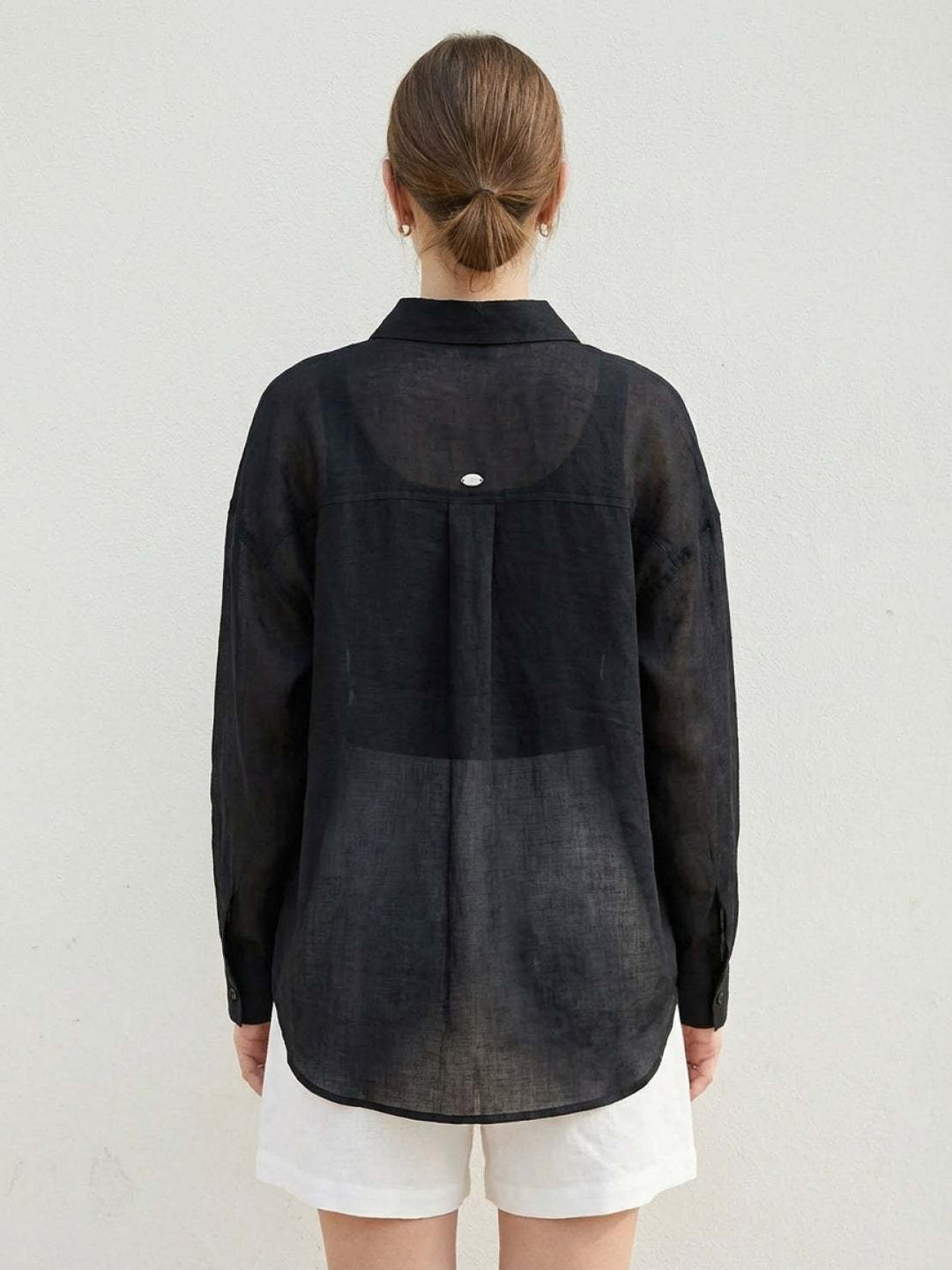 100% Linen Sheer Overshirt black image 3 