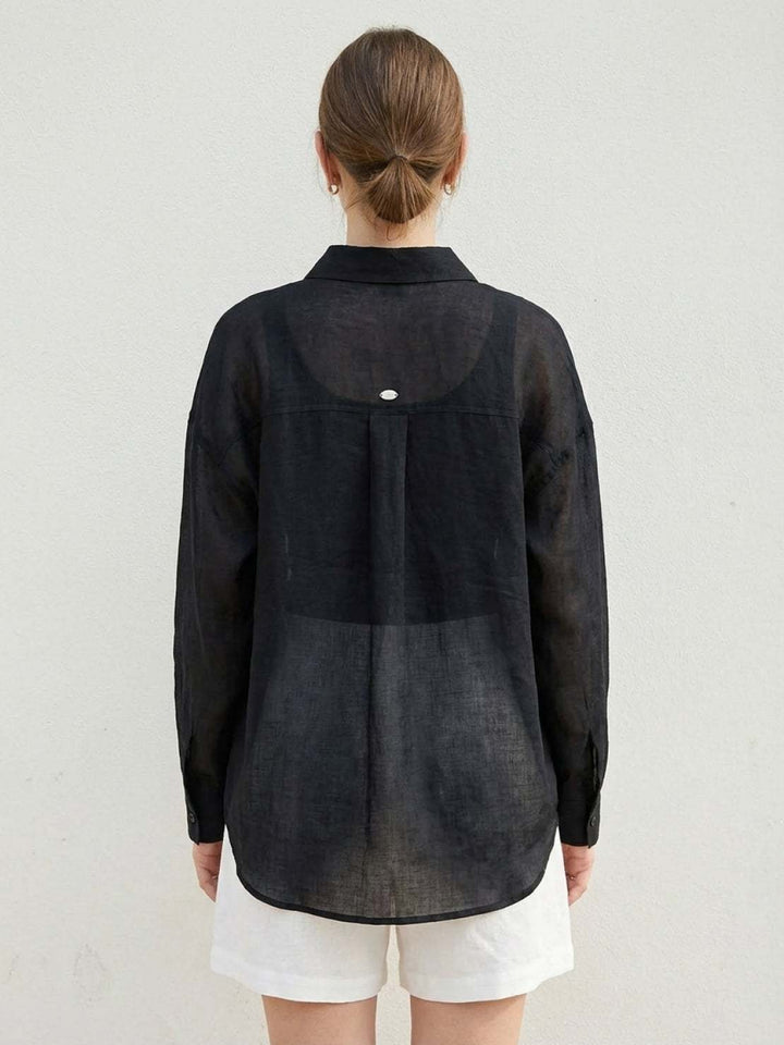 100% Linen Sheer Overshirt black image 3 