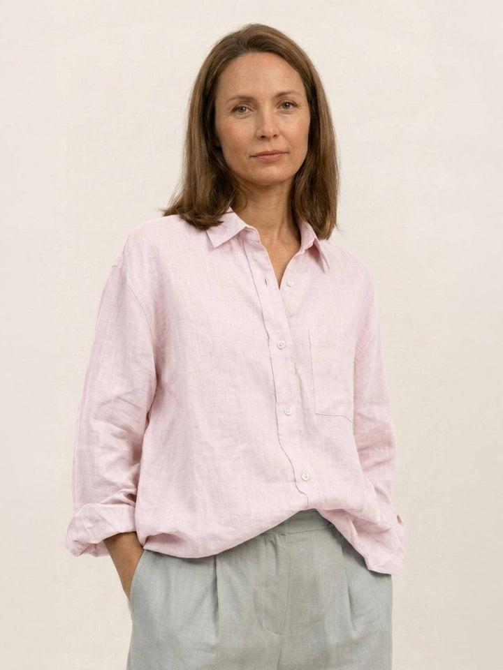 100% Linen Dropped-Shoulder Shirt light pink image 1 