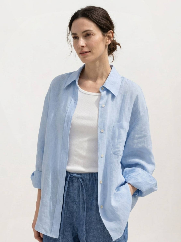 100% Linen Dropped-Shoulder Shirt light blue image 1 