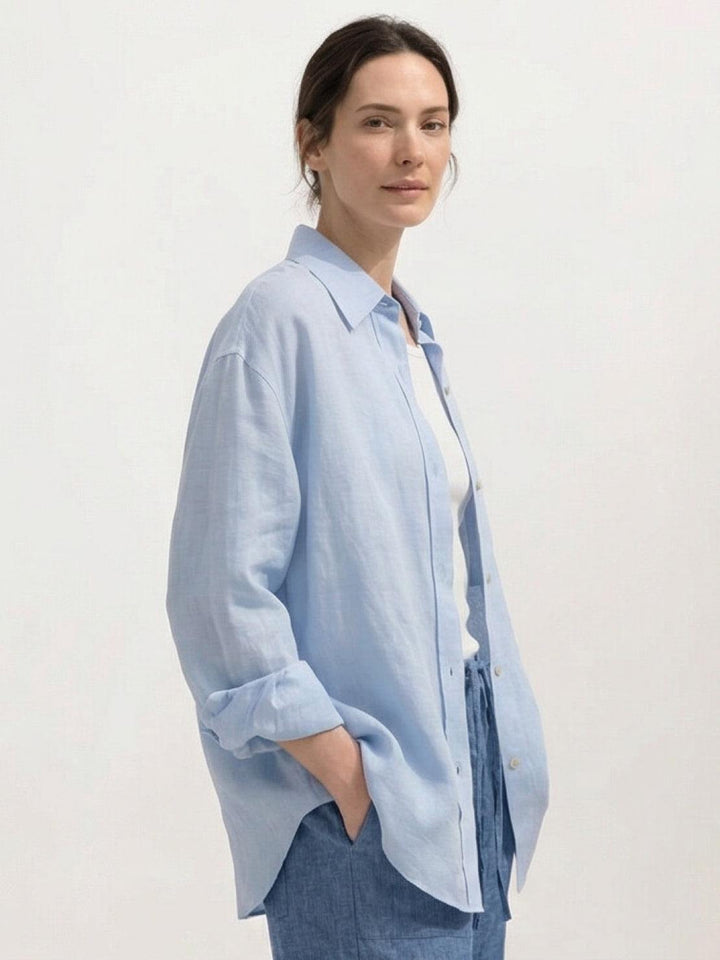 100% Linen Dropped-Shoulder Shirt light blue image 3 