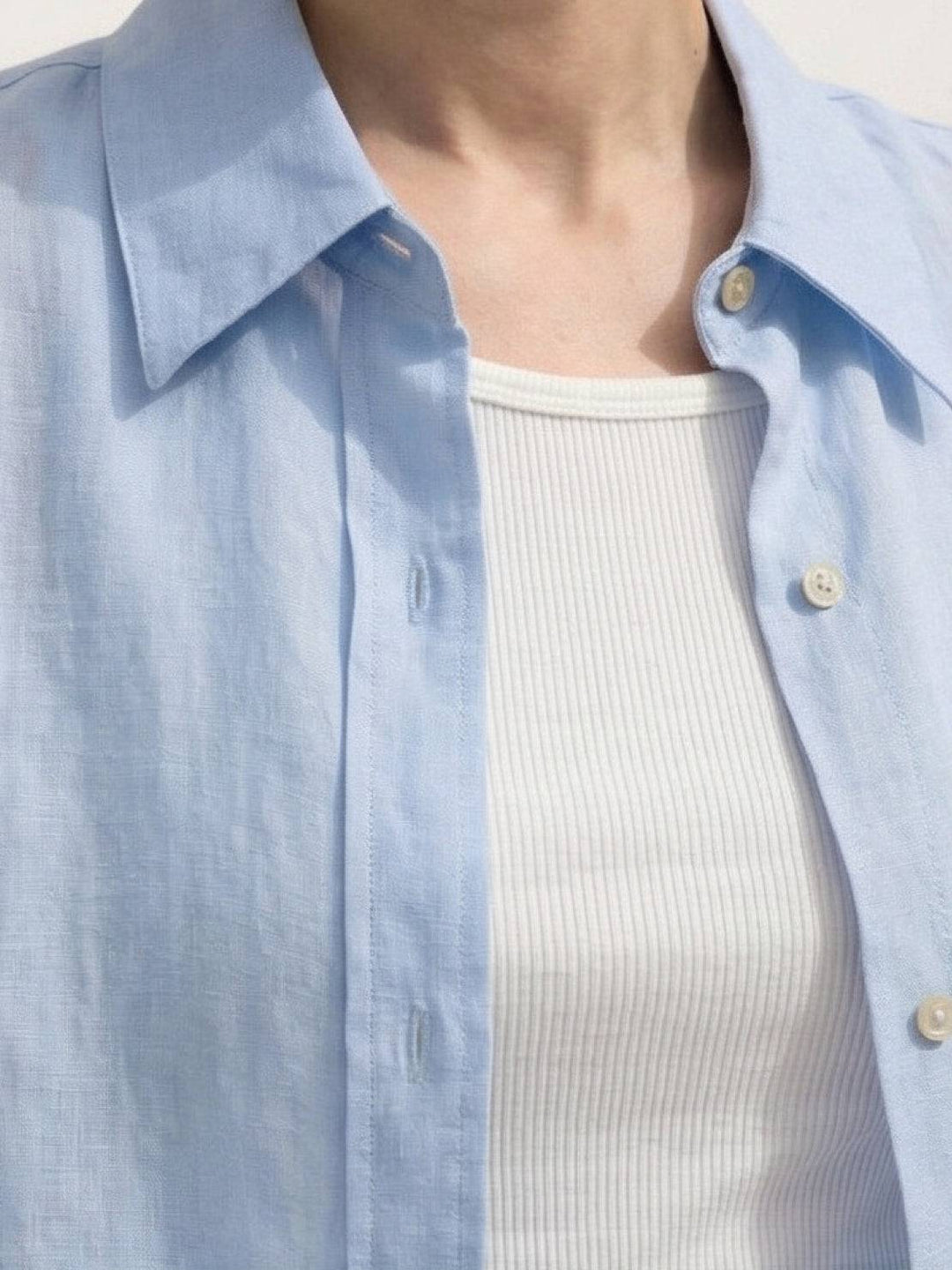 100% Linen Dropped-Shoulder Shirt light blue image 4 