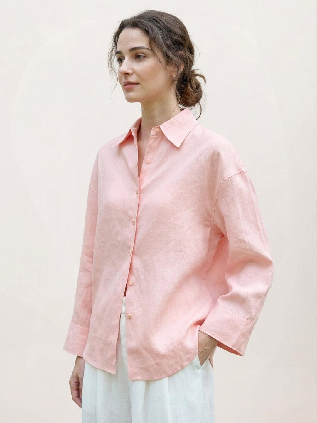 100% Linen Dropped-Shoulder Shirt light pink image 6 
