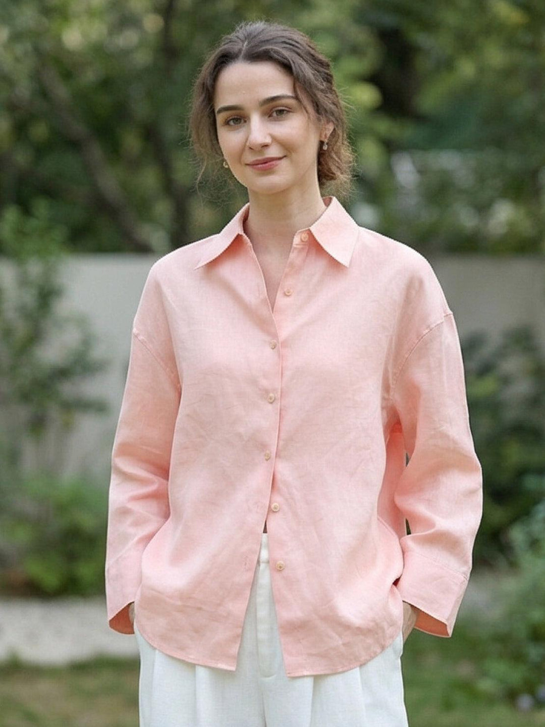 100% Linen Dropped-Shoulder Shirt light pink image 7 