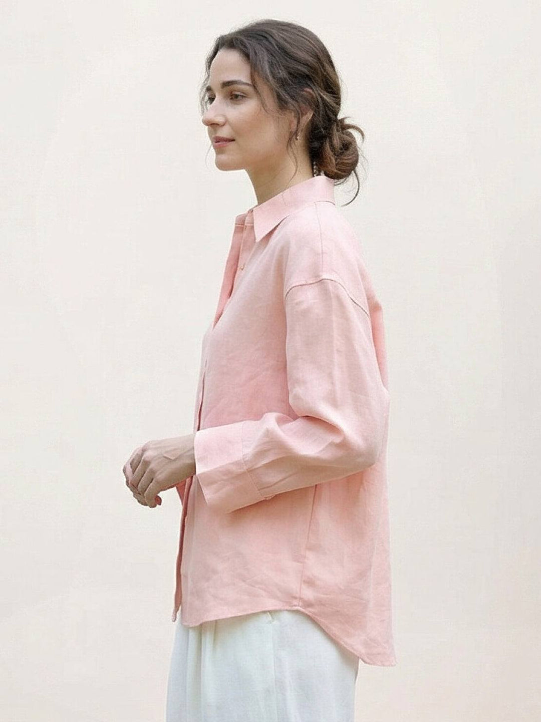 100% Linen Dropped-Shoulder Shirt light pink image 8 