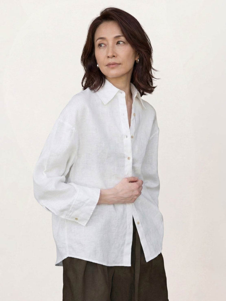 100% Linen Dropped-Shoulder Shirt white image 6 