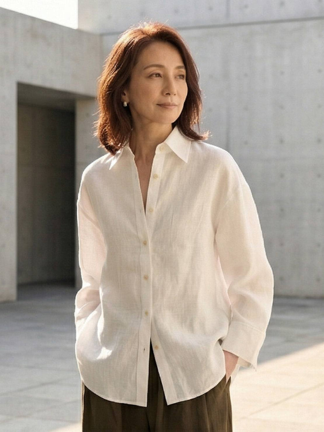 100% Linen Dropped-Shoulder Shirt white image 7 