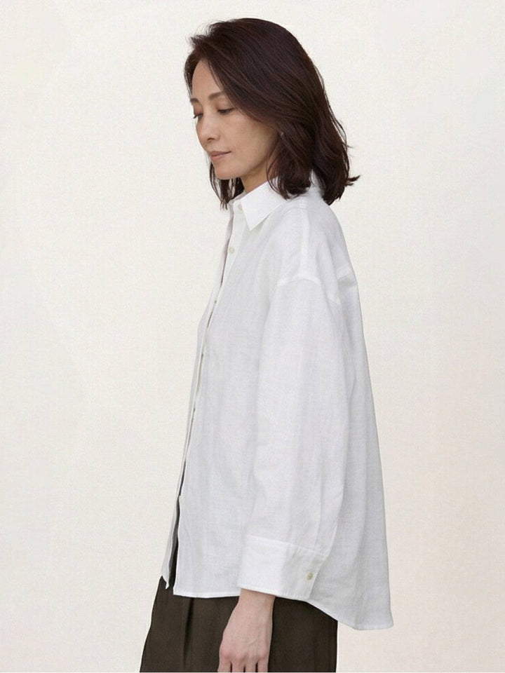 100% Linen Dropped-Shoulder Shirt white image 8 