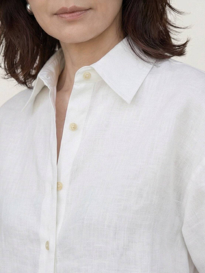 100% Linen Dropped-Shoulder Shirt white image 9 
