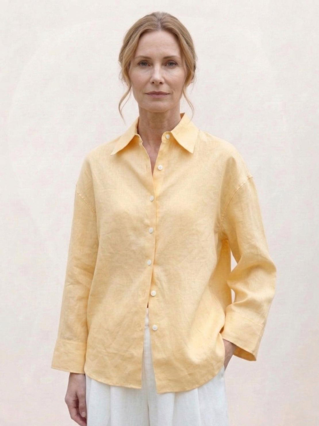 100% Linen Dropped-Shoulder Shirt yellow image 1 