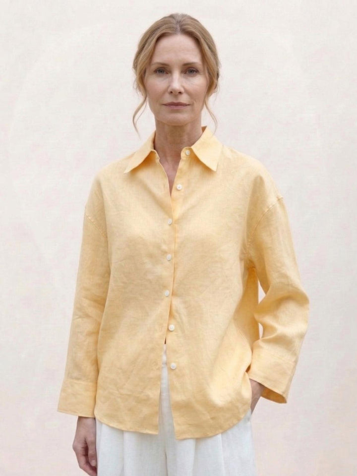 100% Linen Dropped-Shoulder Shirt yellow image 1 