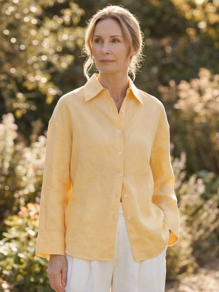 100% Linen Dropped-Shoulder Shirt yellow image 2 