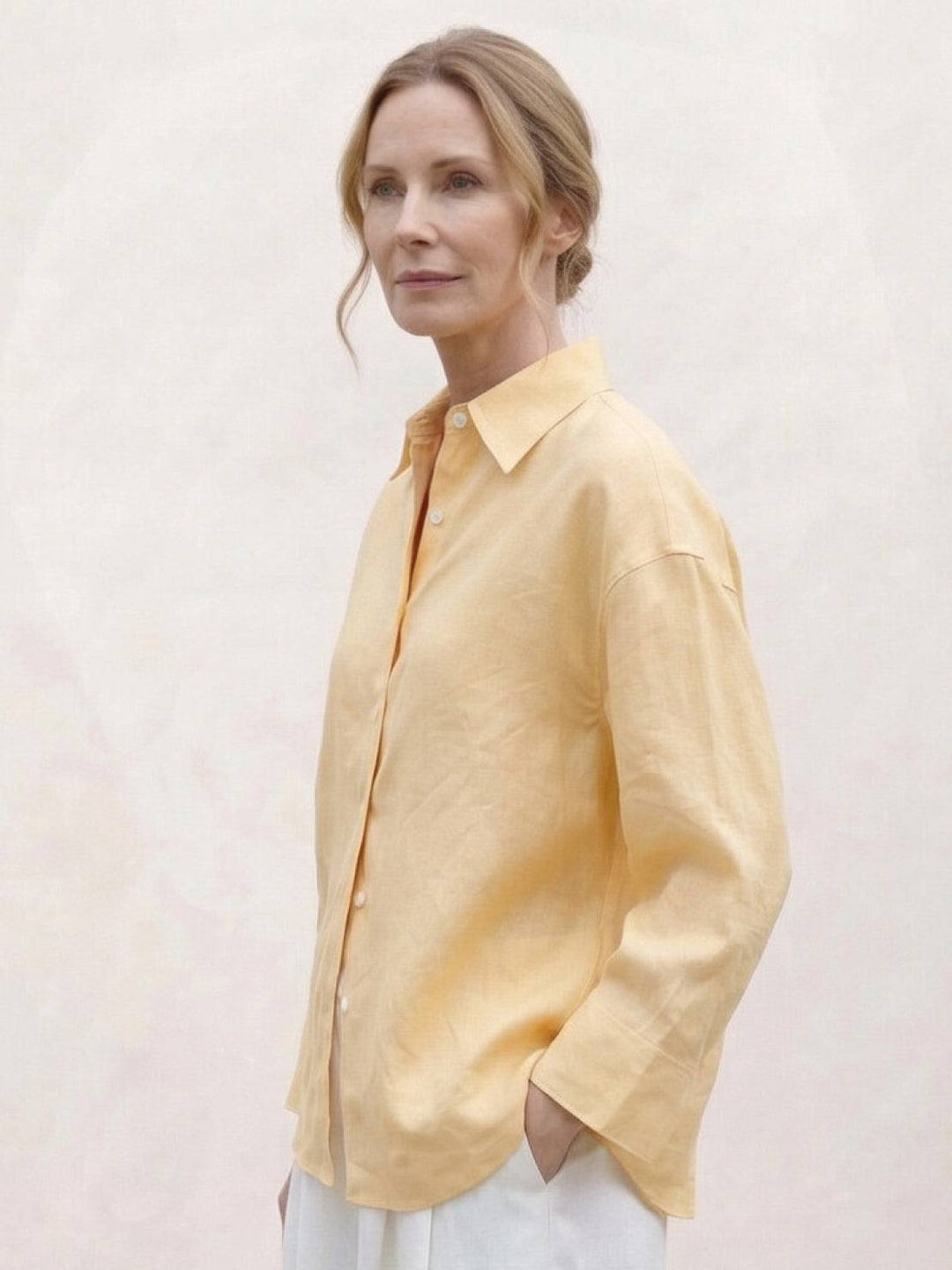 100% Linen Dropped-Shoulder Shirt yellow image 3 