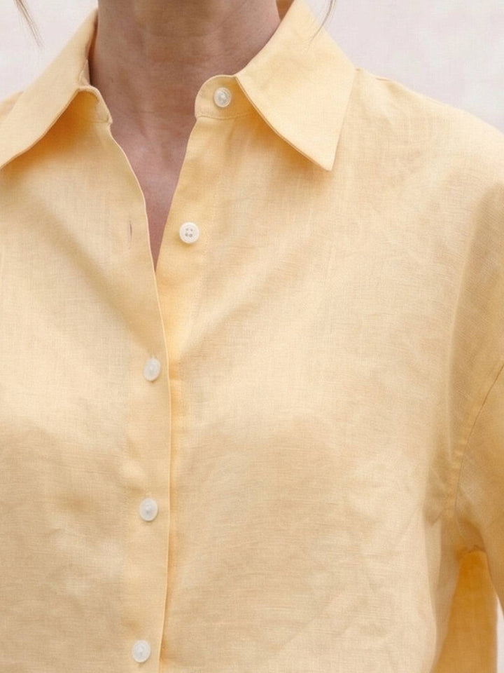 100% Linen Dropped-Shoulder Shirt yellow image 4 