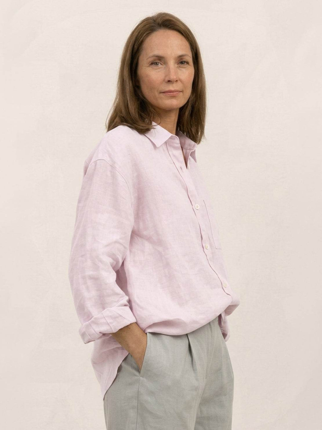 100% Linen Dropped-Shoulder Shirt light pink image 3 