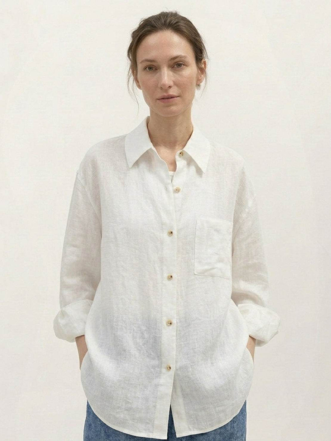 100% Linen Dropped-Shoulder Shirt white image 1 