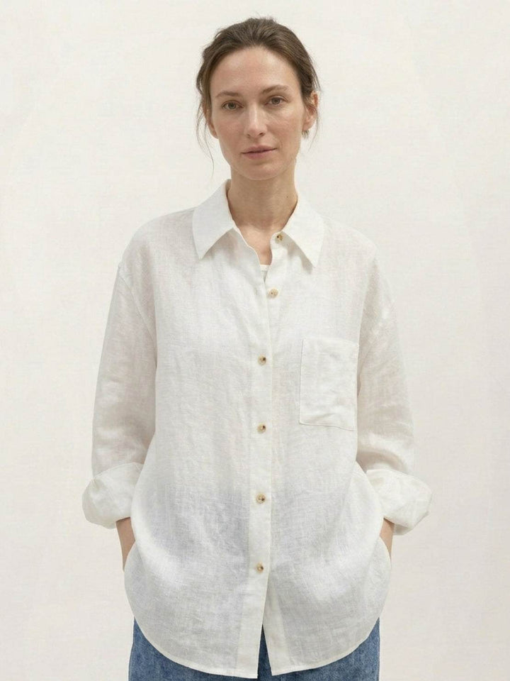 100% Linen Dropped-Shoulder Shirt white image 1 
