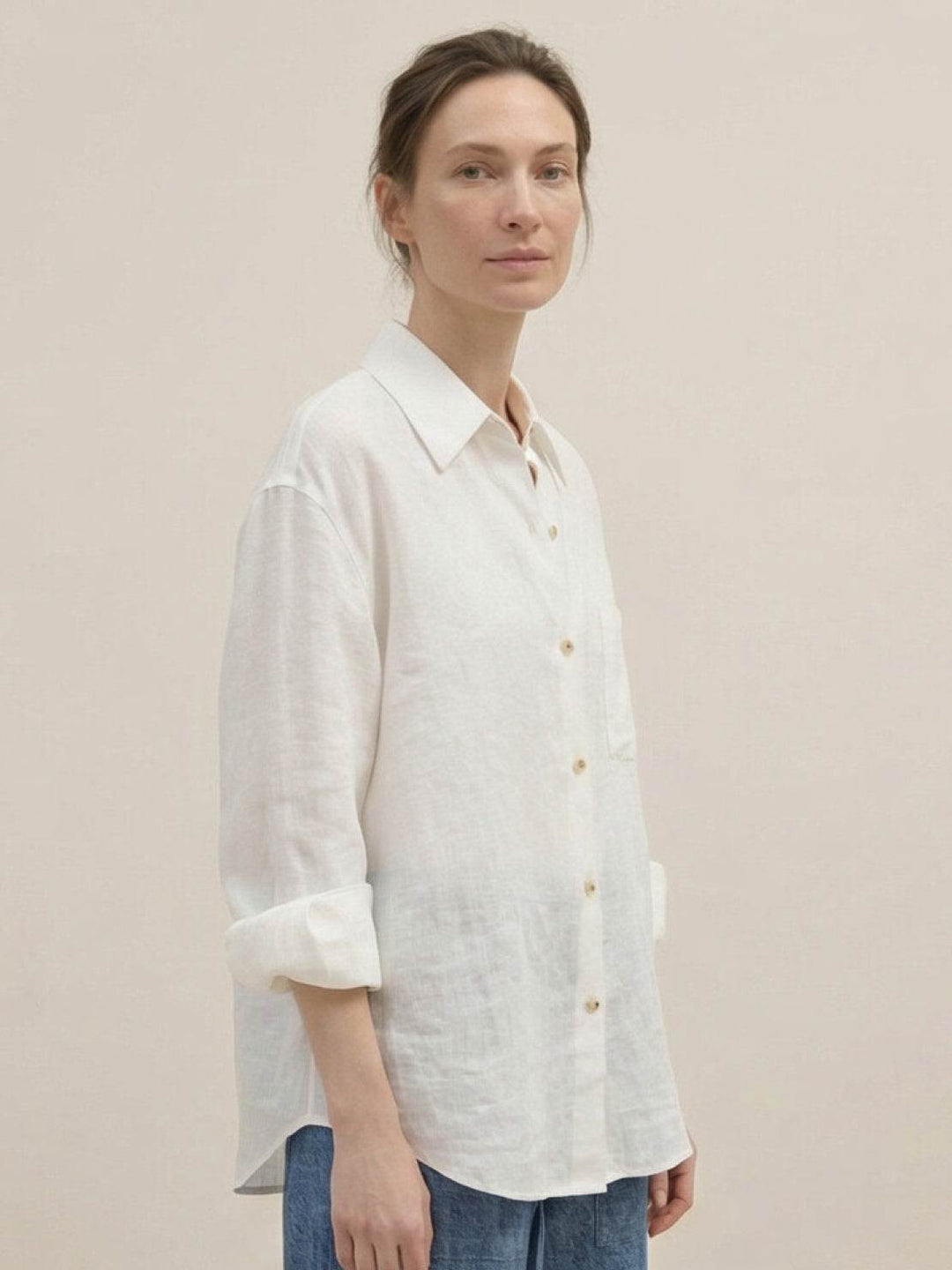 100% Linen Dropped-Shoulder Shirt white image 3 