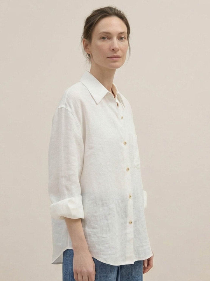 100% Linen Dropped-Shoulder Shirt white image 3 