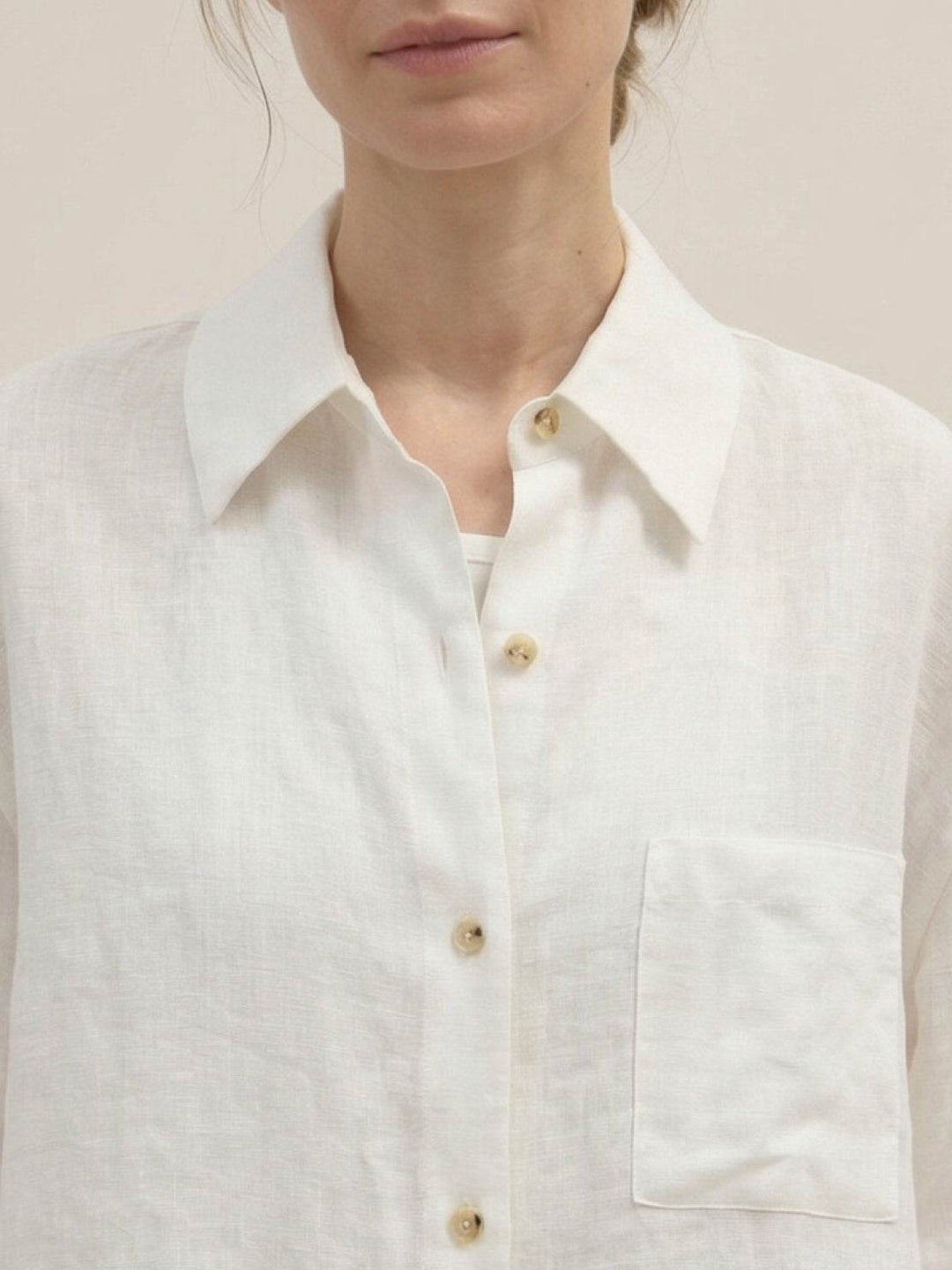 100% Linen Dropped-Shoulder Shirt white image 4 